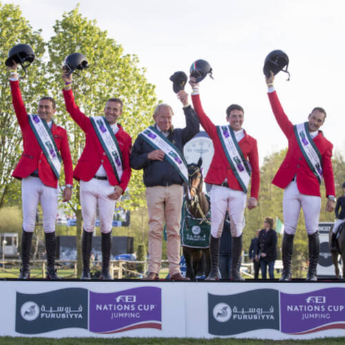 Team Italy won the first leg of the Furusiyya FEI Nations Cup™ Jumping Europe Division I League at Lummen, Belgium