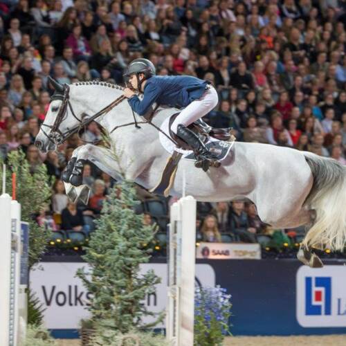 Bertram Allen, Ireland, with Gin Chin van het Lindenhof is the winner of Sweden Grand Prix presented by H&M, 1.55m jumping over two rounds, in Stockholm, Sweden.
