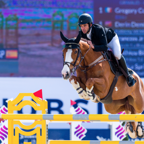 EDUARDO ALVAREZ AZNAR AHEAD OF THESE LADIES IN THE FIRST HUBSIDE JUMPING SPRING TOUR