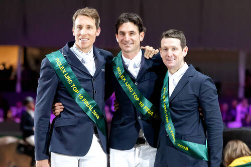 The podium in the 2018 Rolex IJRC Top 10 Final: Steve Guerdat, Henrik von Eckermann, and Mclain Ward
