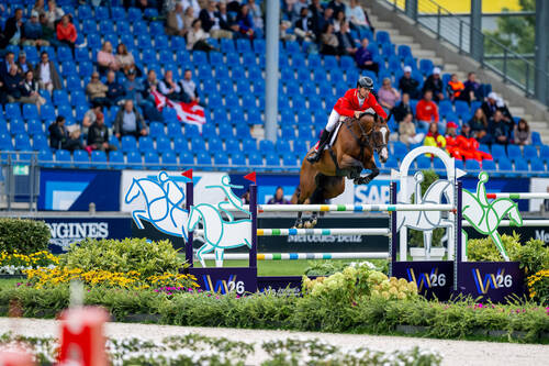 Steve Guerdat (SUI) rides Dynamix de Belheme during the FEI Jumping World Championship, Photo Credit: FEI/Benjamin Clark