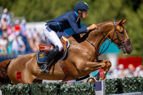 World number 1 Henrik von Eckermann (SWE) riding King Edward during the Individual Show Jumping Qualifier at the Chateau de Versailles for the Paris 2024 Olympic Games.