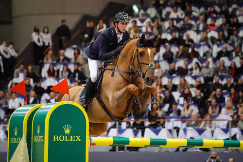 Ben Maher of Great Britain riding Explosion W during the CHI de Geneva - Rolex Grand Slam of Show Jumping on December 10, 2021 in Geneva, Switzerland. (Photo by Pierre Costabadie/Icon Sport)