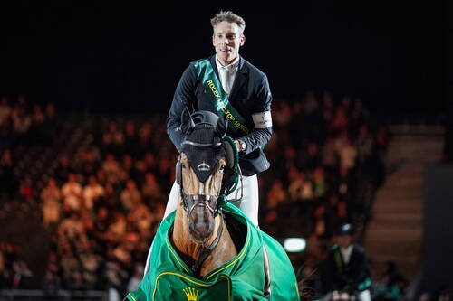 Henrik von Eckermann (SWE) riding King Edward during the day 3 of Rolex Grand Slam of Show Jumping on December 9, 2022 in Geneva, Switzerland. (Photo by Pierre Costabadie/Icon Sport)
