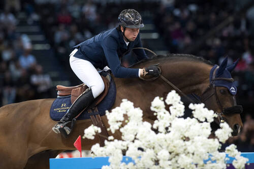 FEI World Cup Finals Leipzig 2022.LONGINES FEI Jumping World Cup™ Final SUI- Martin Fuchs rides Chaplin on 10 April 2022.