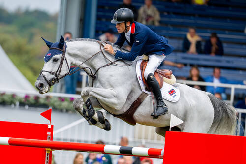 Scott Brash (GBR) rides Hello Mango during the FEI Jumping World Championship - First Competition - Team and Individual Qualifier at the FEI World Championships Aachen; Photo Credit: FEI/Benjamin Clark