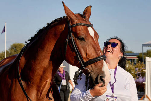 Orifarm Healthcare FEI Para Dressage World Championship 2022, Herning (DEN).  Grade 1. Rihards Snikus (LAT) on King of the Dance. Groom Karina.