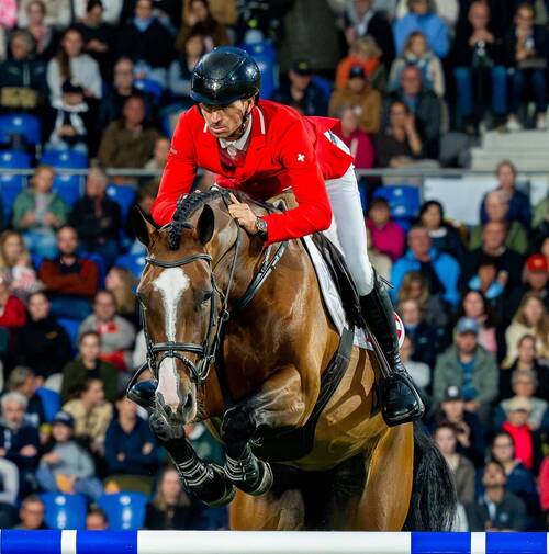 Steve Guerdat (SUI) rides Dynamix de Belheme during the FEI Jumping World Championship - Second Competition - Team Final and Individual Qualifier - Round 2 at the FEI World Championships Aachen 2026Photo Credit: FEI/Benjamin Clark