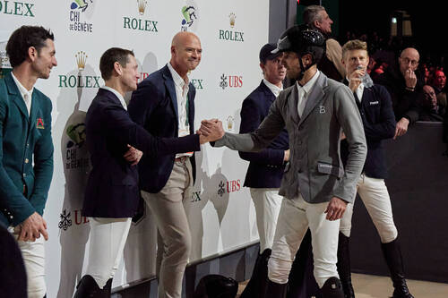 Mclain Ward congratulates Olympic champion Christian Kukuk.