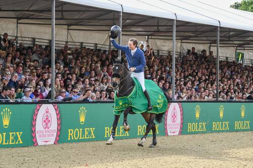 Martin Fuchs riding Conner Jei in CSI5* Rolex Grand Prix during the Royal Windsor Horse Show, held in the private grounds of Windsor Castle in Windsor in Berkshire in the UK between 10 - 14th May 2023