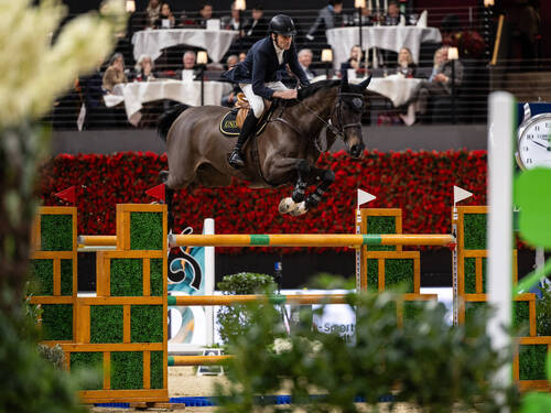 LONGINES FEI Jumping World Cup™of Basel 2025, SwitzerlandTIM GREDLEY of Britain on IMPERIAL HBF tackles a jump to finish third in Longines FEI Jumping World Cup of Basel over 160 cm during Longines CHI Classics in Basel, Switzerland, January 12, 2025.