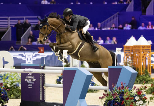 Harrie Smolders (NED) riding Monaco N.O.P. - second place at the Longines FEI Jumping World Cup™ Final - Omaha 2023. Final III Copyright ©FEI/Richard Juilliart