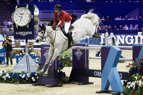 Hunter Holloway (USA) and Pepita Con Spita - third place at the Longines FEI Jumping World Cup™ Final - Omaha 2023. Final III