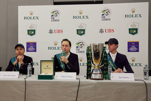 Martin Fuchs, Kent Farrington and Ben Maher during the press conference