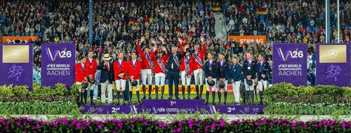 Silver: Team Belgium; Gold: Team Germany; Bronze: Team Great Britain Photo Credit: FEI/Benjamin Clark