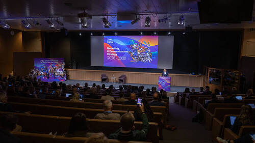 FEI Secretary General Sabrina Ibáñez introduced the session on the FEI Marketing and Communications strategy 2026-2030 to the FEI Sports Forum 2026. © FEI/Germain Arias-Schreiber
