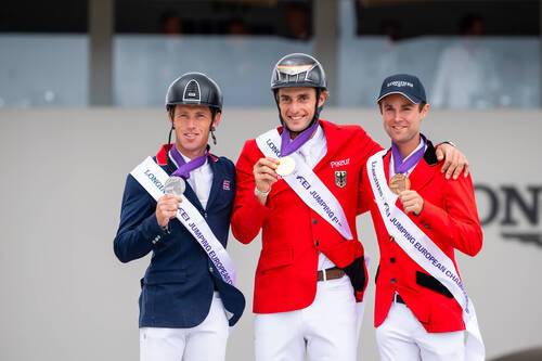 Individual Final: Silver-Scott Brash (GBR) - Gold-Richard Vogel (GER) - Bronze-Gilles Thomas (BEL) - FEI Jumping European Championship, 15th to 20th of July 2025, A Coruña, Spain. PC: FEI/Lukasz Kowalski